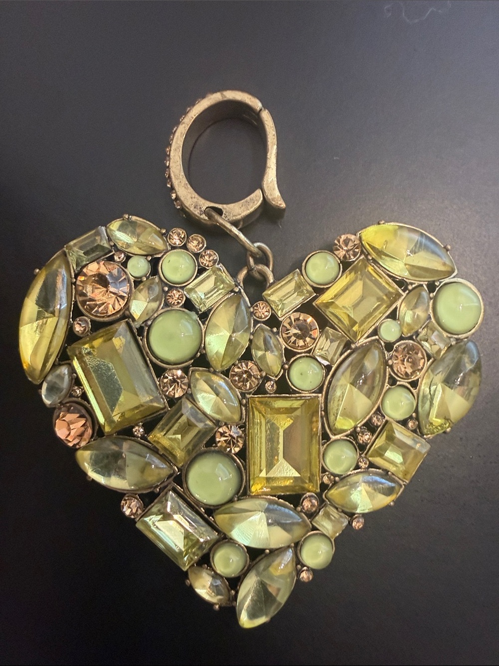 Betsey Johnson Yellow and Pale Green Crystal Heart Pendant Charm